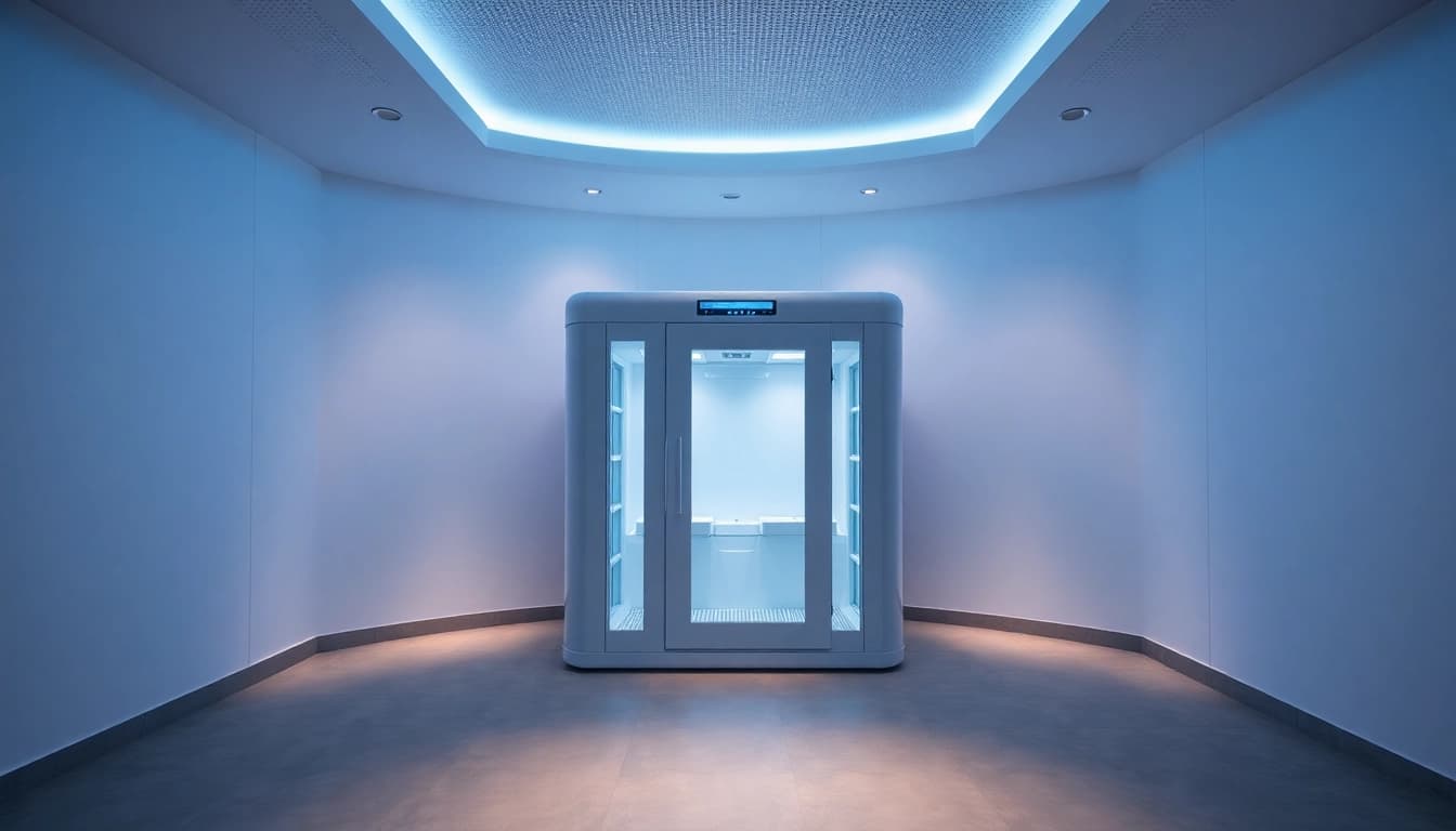 Kältekammer im modernen Design, die Sportlern schnelle Regeneration bei extremen Temperaturen bietet.
