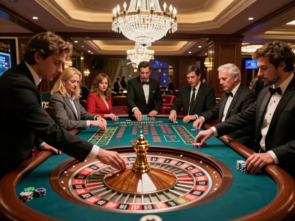 Players engaging in an exciting roulette game at VIN777 casino, showcasing high-stakes betting atmosphere.