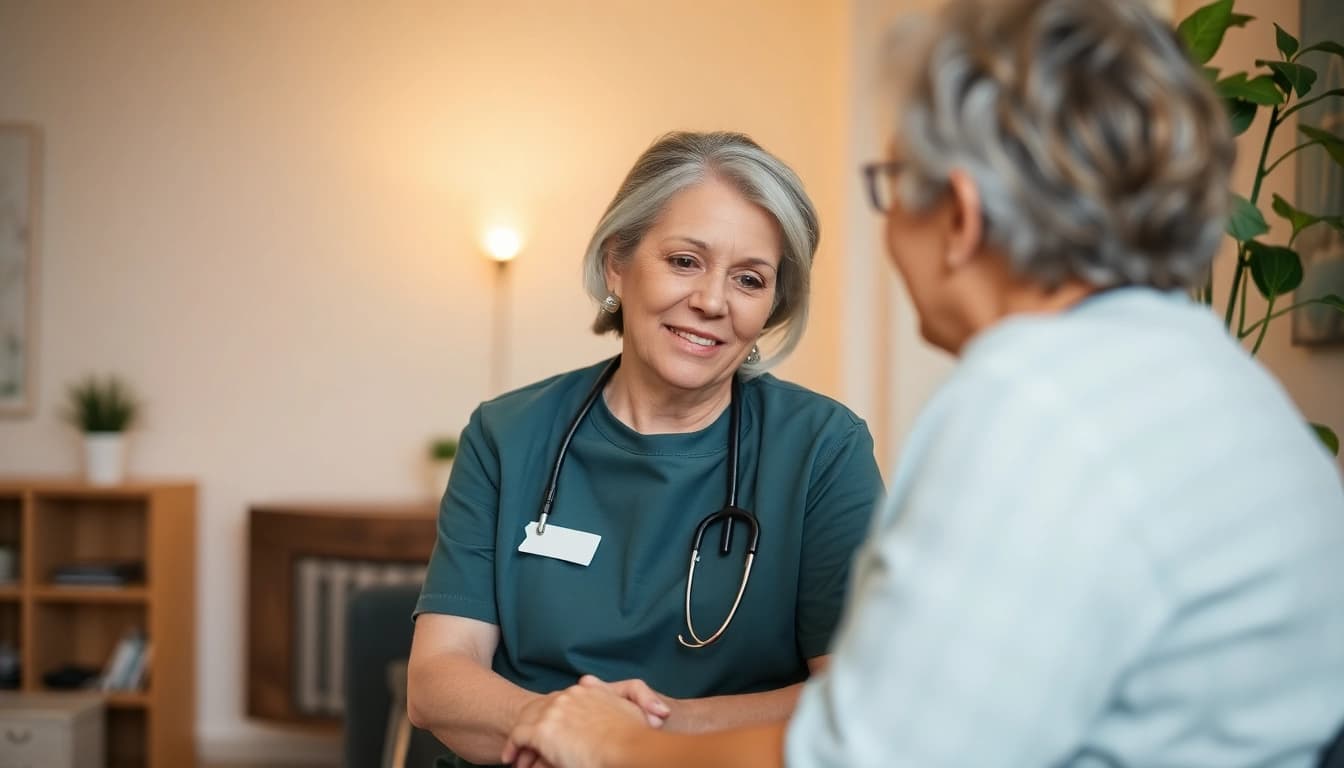 Engaged pflegefachkraft hameln assisting a senior client in a cozy home setting.