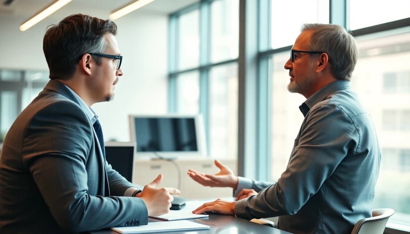 Headhunter Ingenieure interviewt einen Ingenieur in einem modernen Büro.