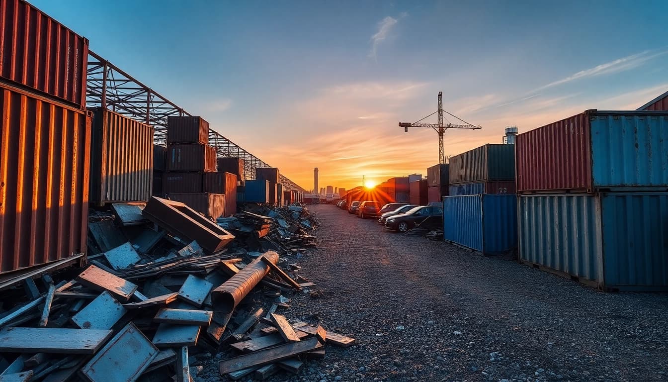 Schrottplatz Duisburg mit verschiedenen Metallen, die zur Recyclingstation gebracht werden.