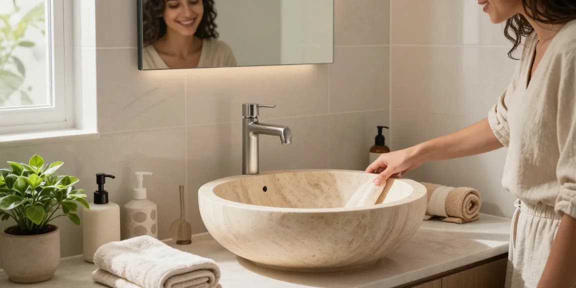 Elegante waskom natuursteen outlet wastafel in moderne badkamer met natuurlijk licht en stijlvolle decoratie.