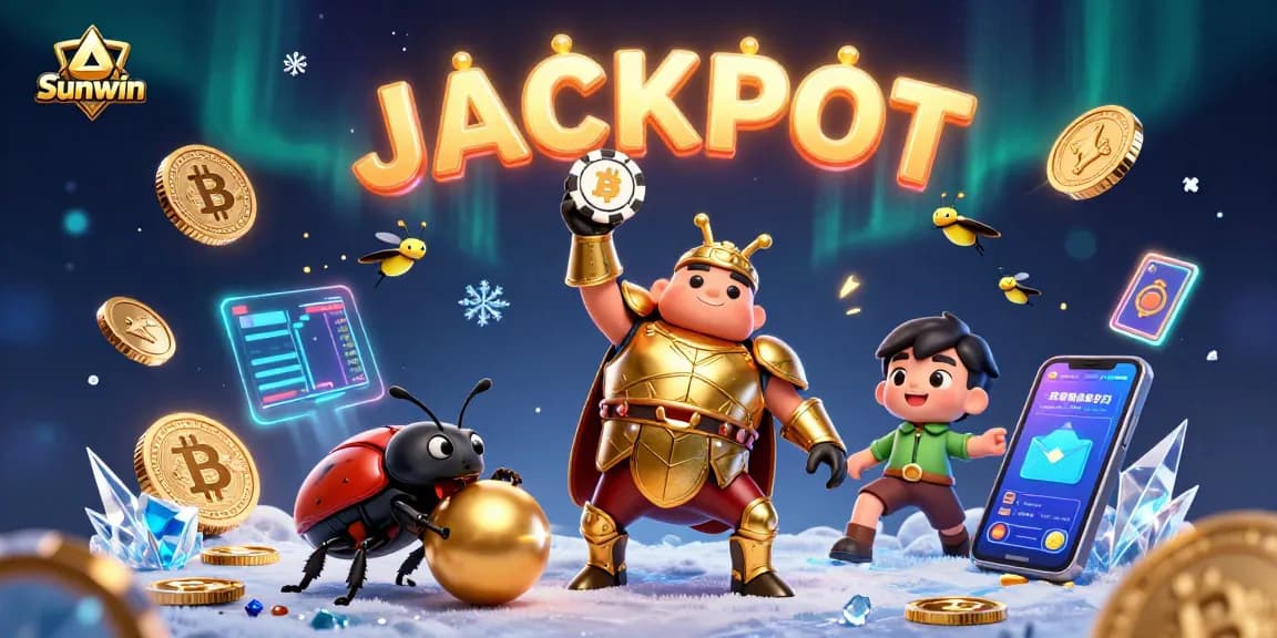 Sunwin engages players with a vibrant scene of cartoon beetles, showcasing thrilling casino activities.