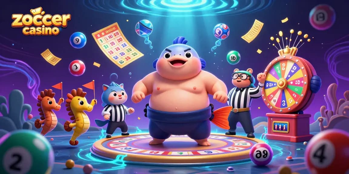 Experience excitement at Zoccer Casino with colorful lottery elements and a lively underwater scene.