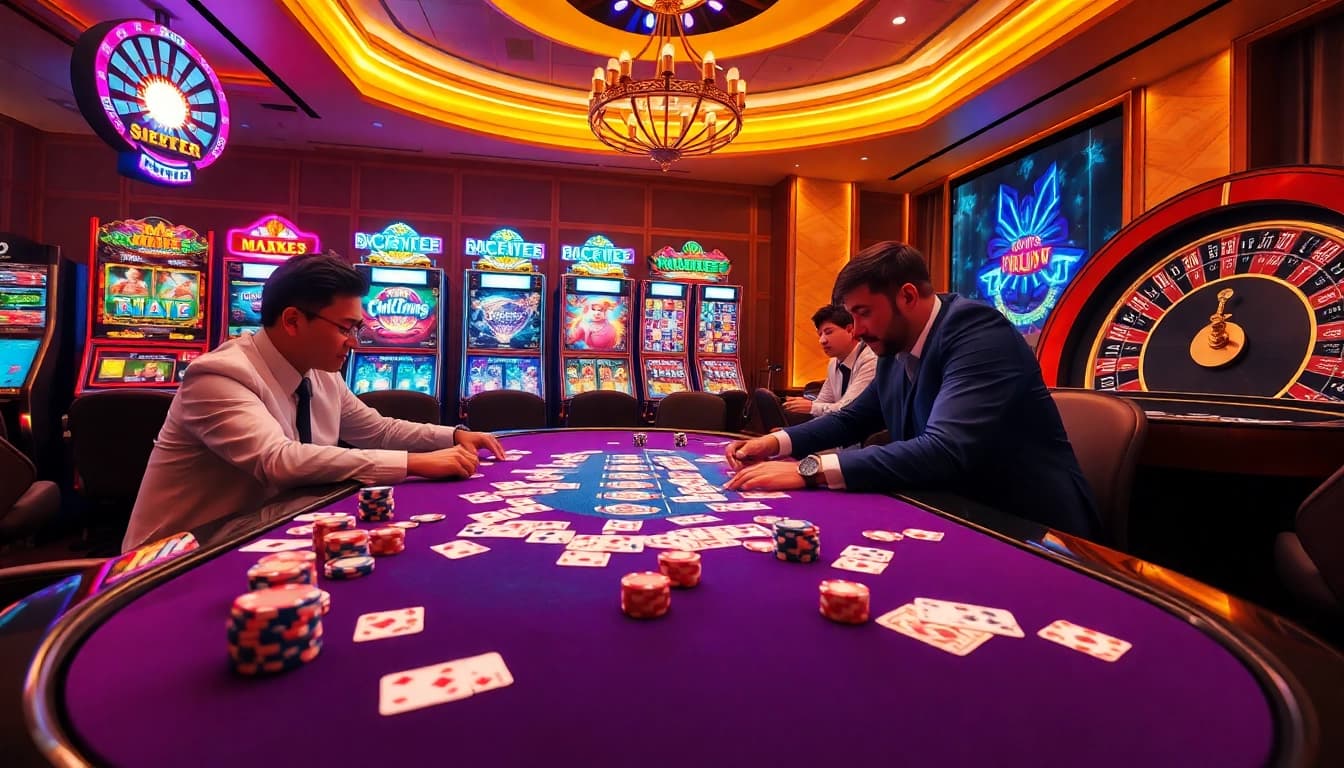 Engage in thrilling poker action at https://siu88.best/ with vibrant poker chips and cards.