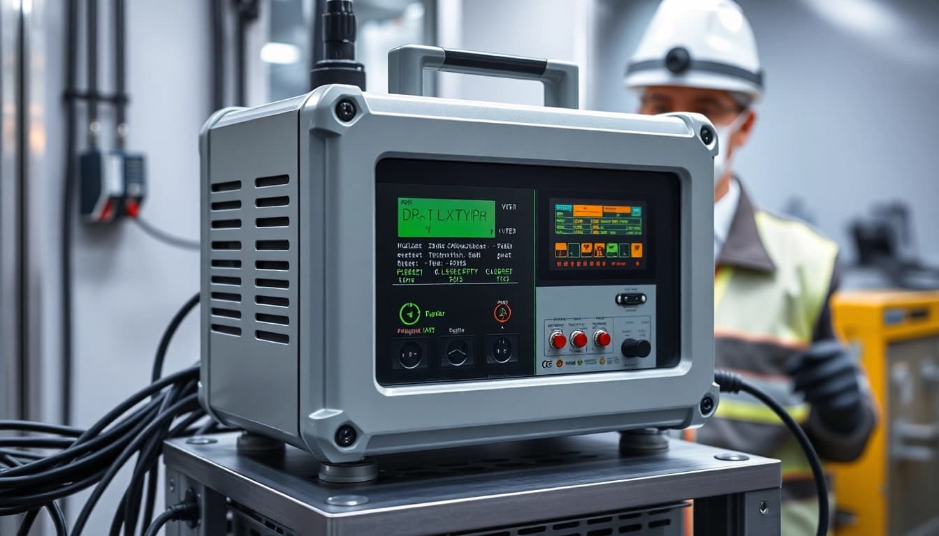Prüfer analysiert das elektrische Gerät während der DGUV V3 Prüfung in einem modernen Testumfeld.