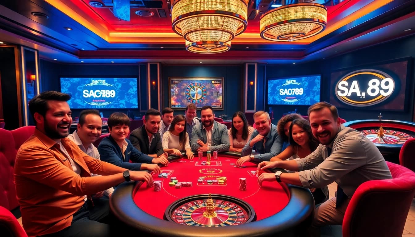 Experience excitement with SAO789 at a high-stakes poker table in a luxurious casino.