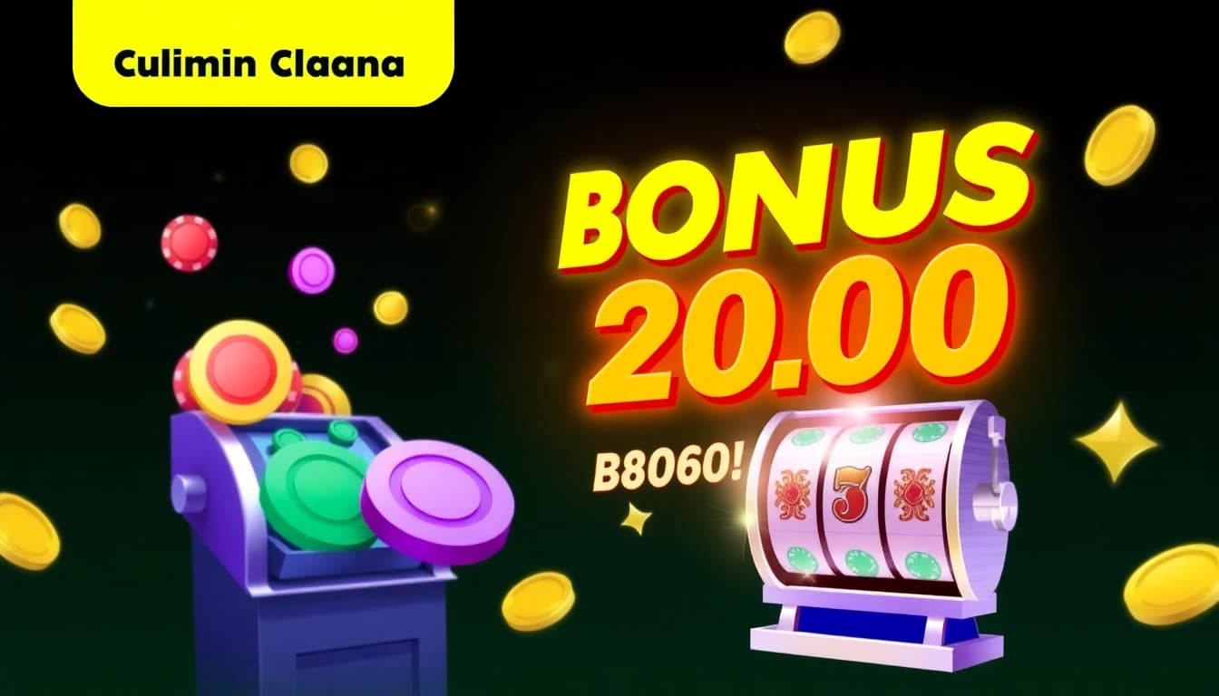 Claim an exciting Casino Bonus with colorful chips and a slot machine design.