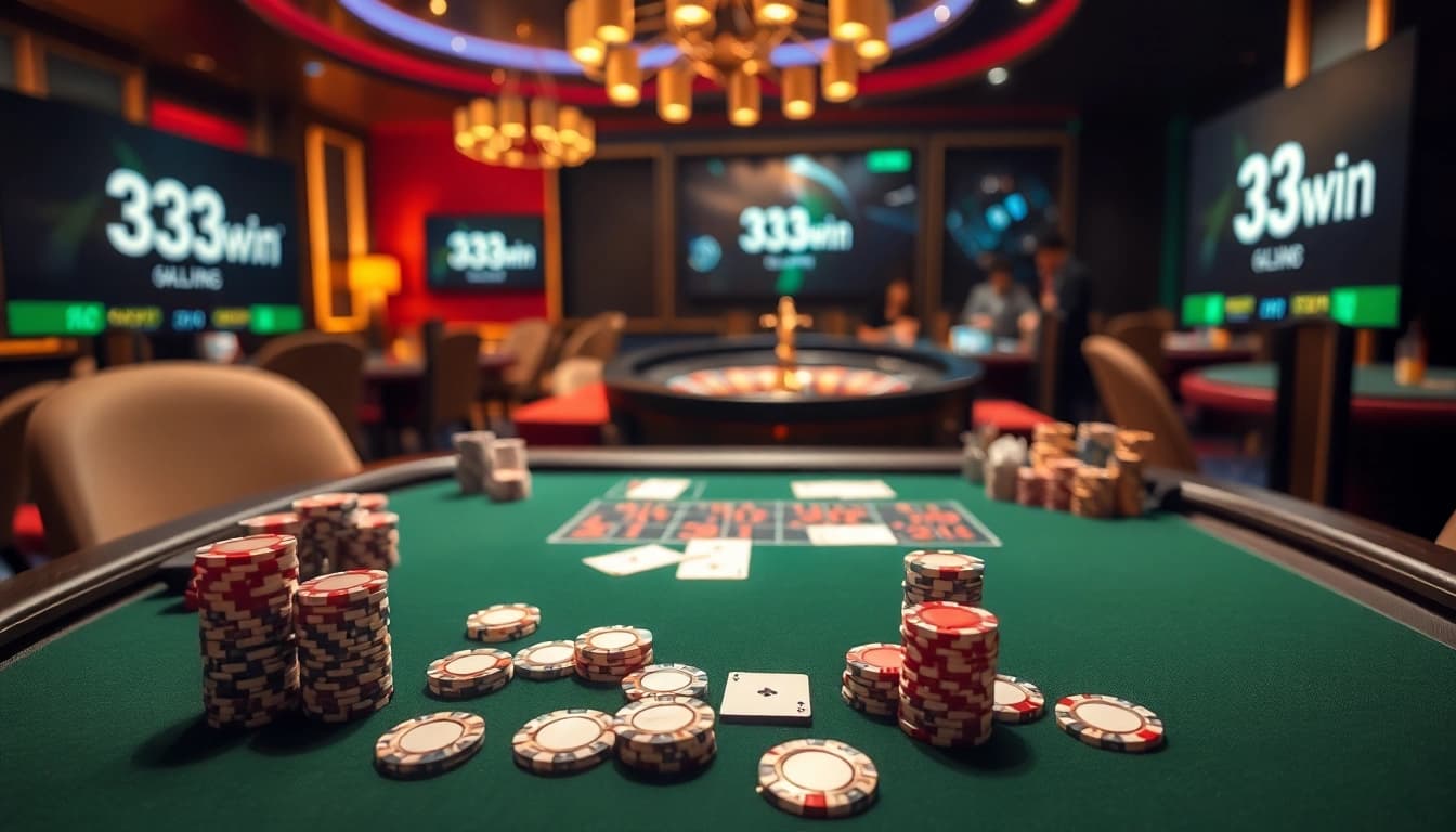 Players engage in high-stakes blackjack at 33win, immersed in a thrilling casino atmosphere.