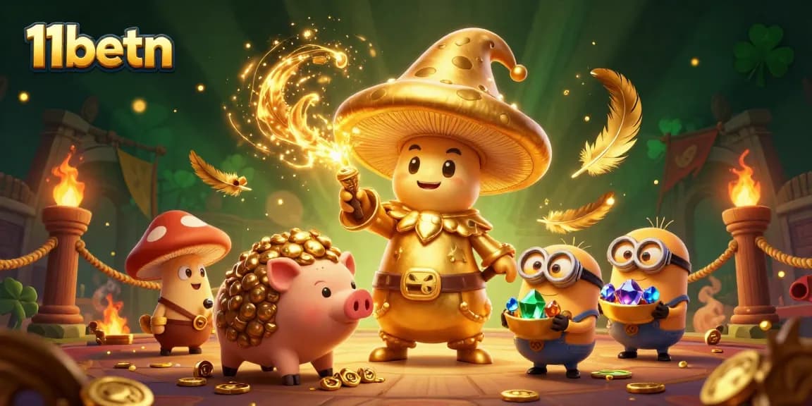 Engage in thrilling magic and treasure at 11betn with this enchanting casino scene lit with gold.