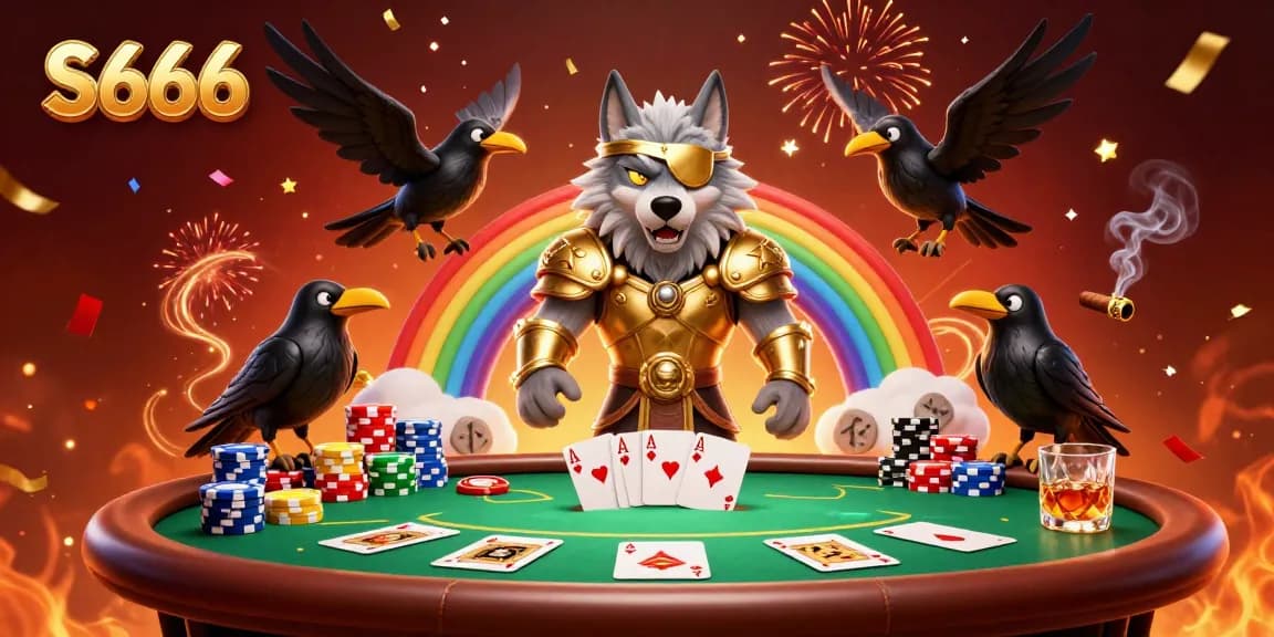 S666 engages players with a thrilling poker scene featuring Odin wolf and ravens amid casino magic.