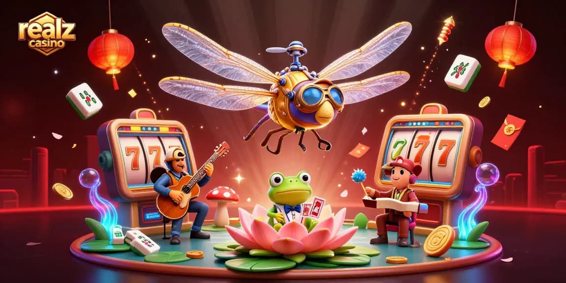 Experience the excitement of realz casino with a dynamic 3D scene featuring card dealing and joyful gaming elements