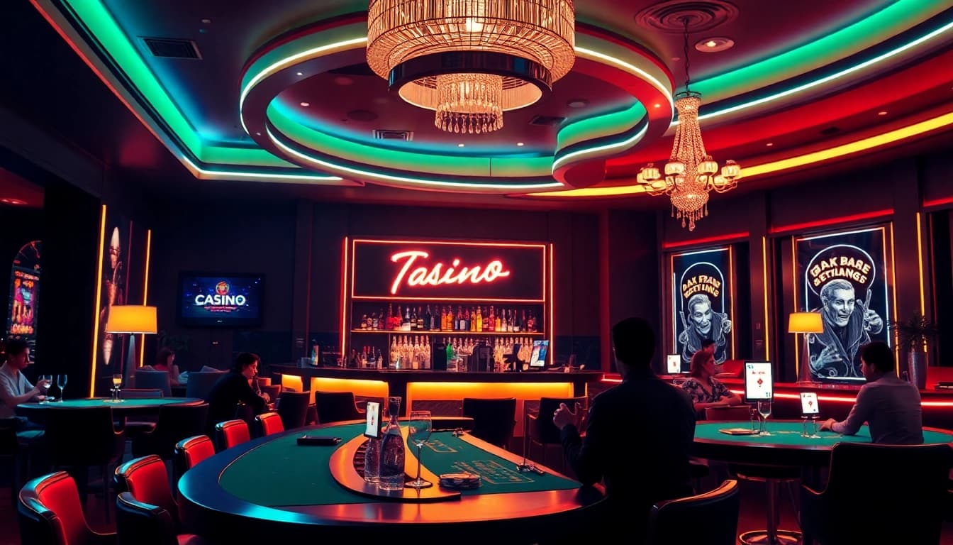 Spannendes Ambiente eines Casinos ohne Anmeldung, wo Spieler am Tisch ihre Chips setzen.