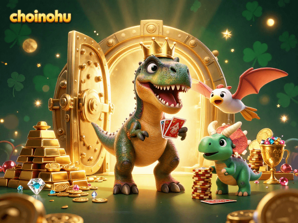 Experience choinohu with our vibrant casino scene featuring dinosaurs and treasure galore!