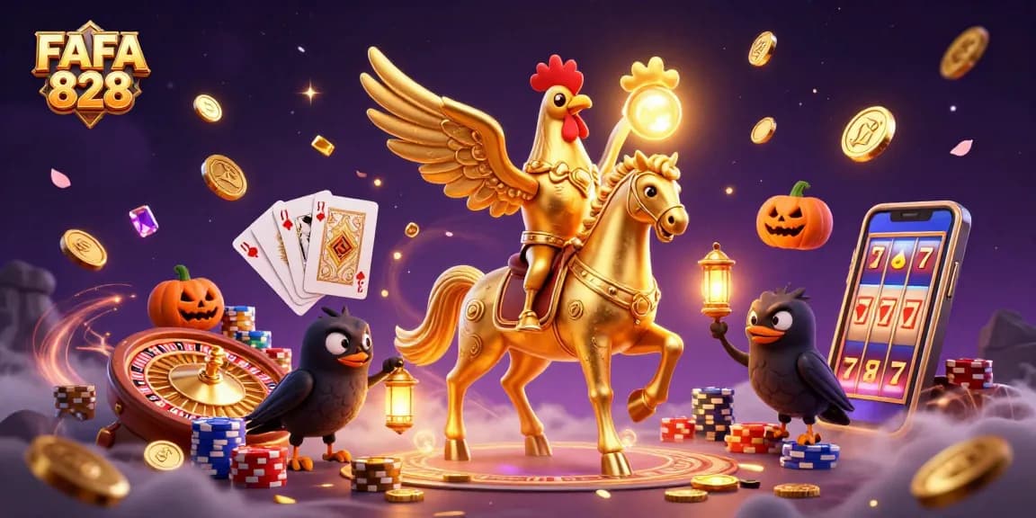 Experience thrilling wins with FAFA 828's golden rooster in a vibrant midnight casino