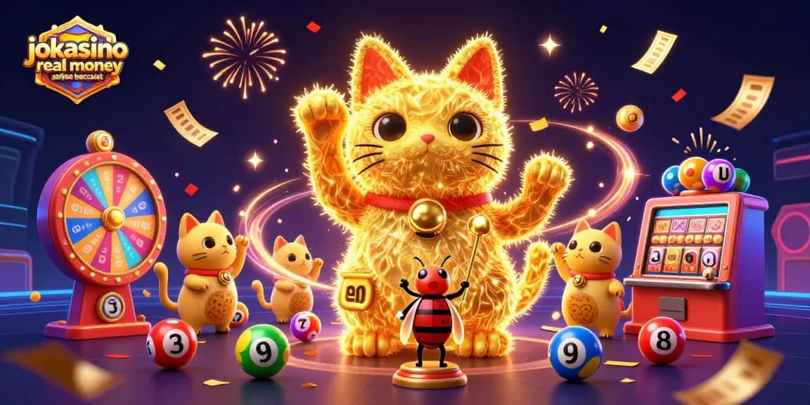 Engage in jokacasino real money online baccarat with our vibrant 3D illustration featuring a lucky cat and lively gaming elements.