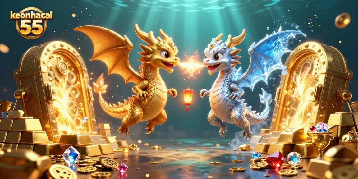 Engage with the mythical yin-yang battle of fire and ice in keonhacai 55's epic dragon scene.