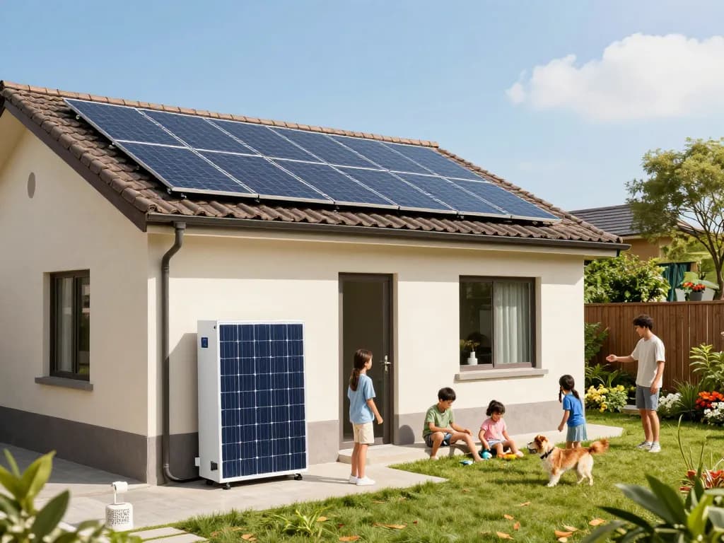 Photovoltaik Bayern - Familie genießt die Vorteile von Solarpanelen in einem nachhaltigen Garten.