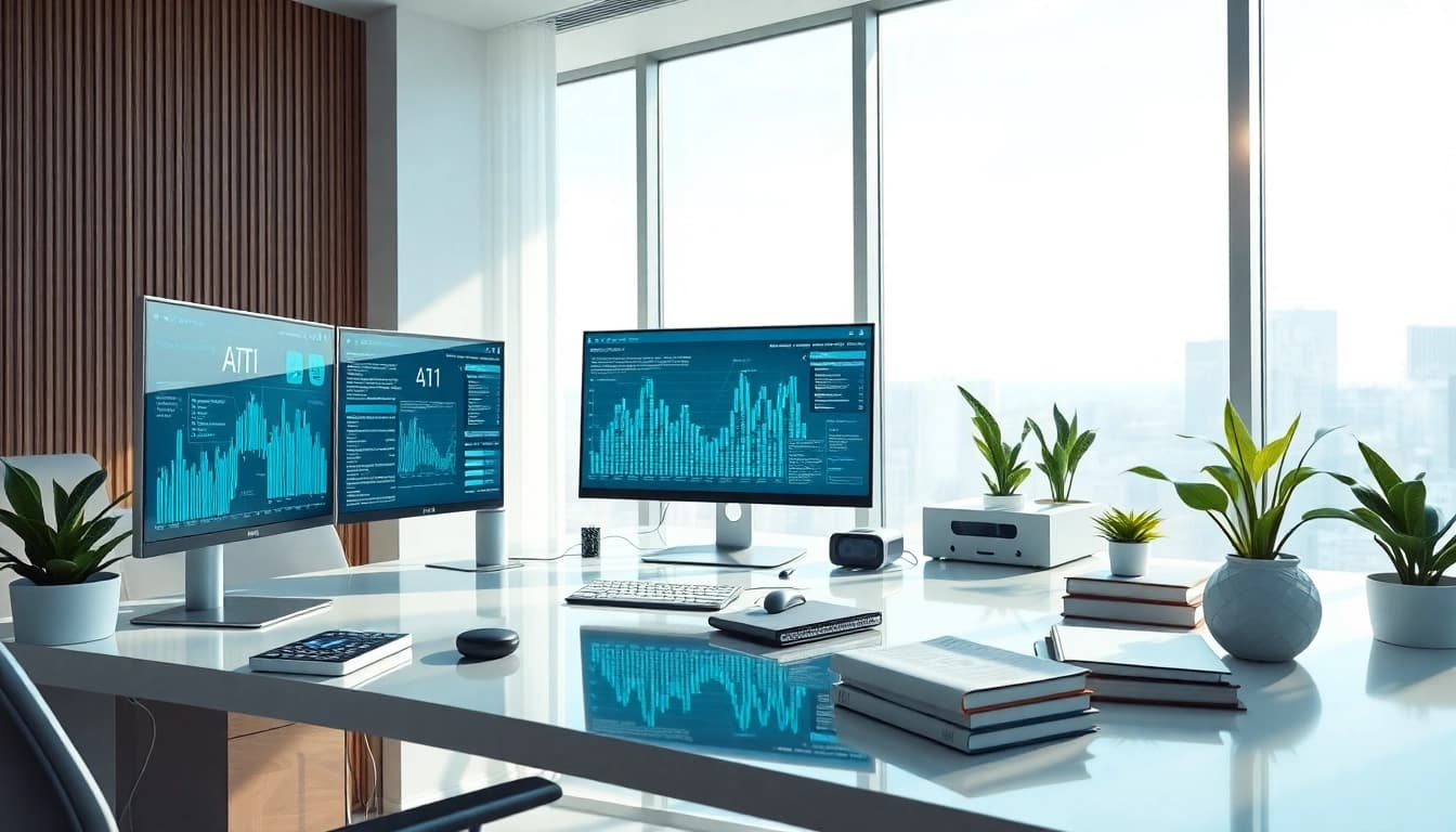 Modern workspace showcasing high-tech AI development tools and a sleek computer setup, emphasizing 18+ ai innovation.