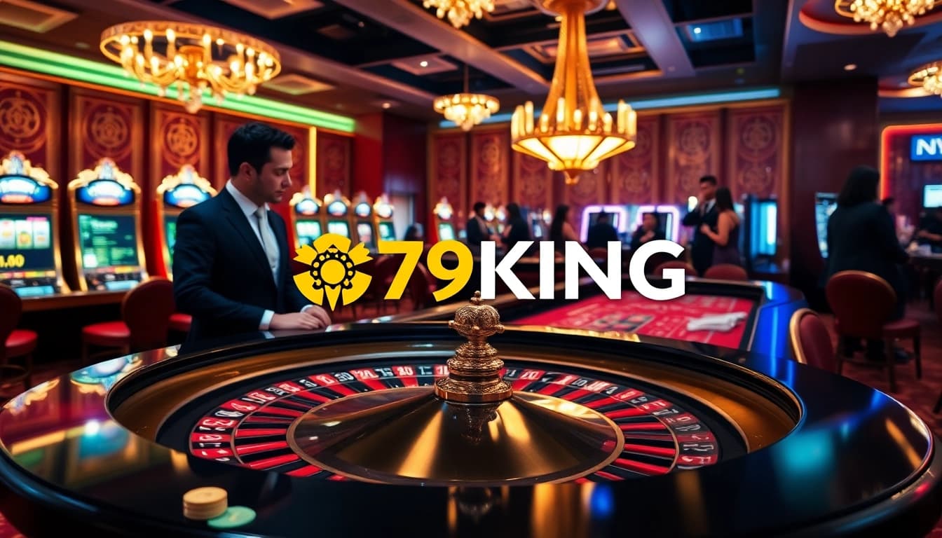 Experience thrilling gameplay with 79KING at a luxurious casino table, showcasing excitement and elegance.