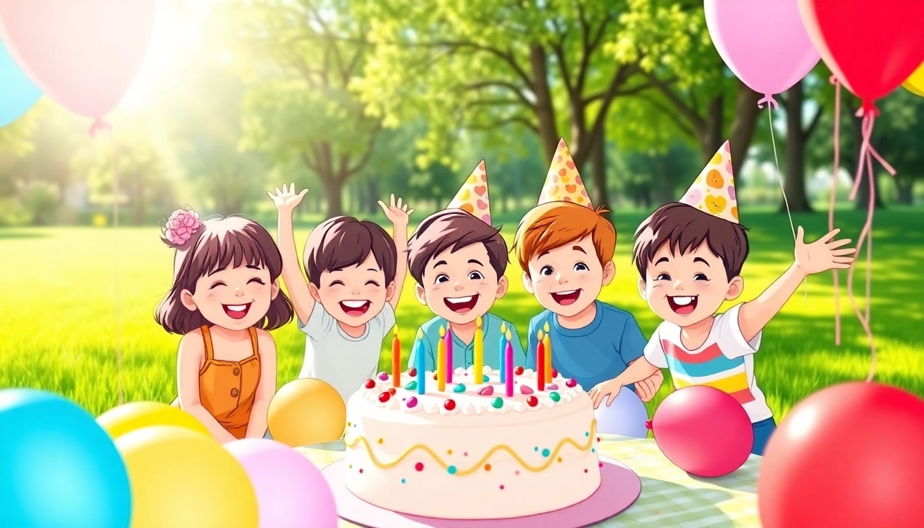 Kindergeburtstag 4 Jahre: Kinder freuen sich über Spiele und Kuchen zum Geburtstag.
