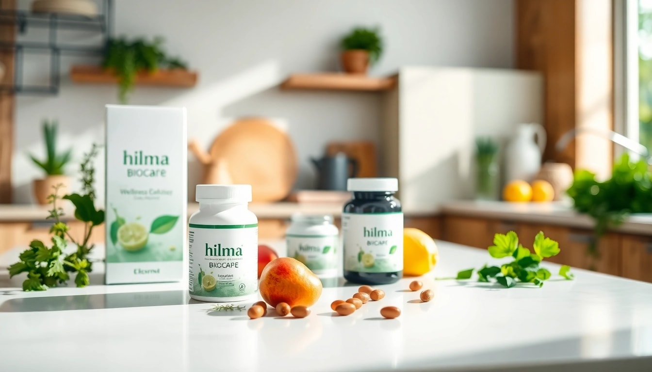Hilma biocare Produkte auf einem modernen Küchentresen für gesunde Lebensweise präsentieren