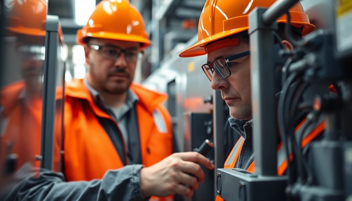 Inspecting electrical equipment during a DGUV V3 Prüfung ensuring workplace safety and compliance.