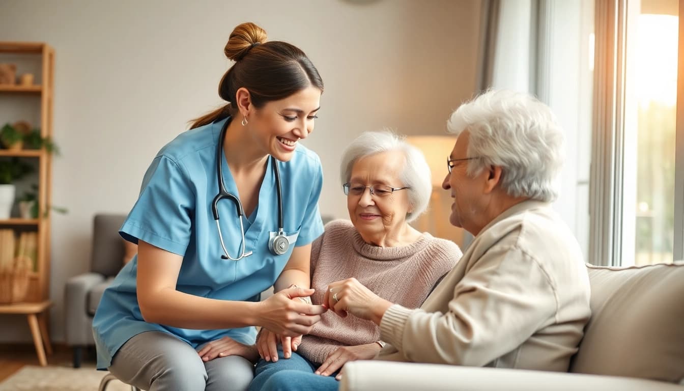 Enhance pflegedienstmarketing visibility by depicting caregivers engaging compassionately with seniors.