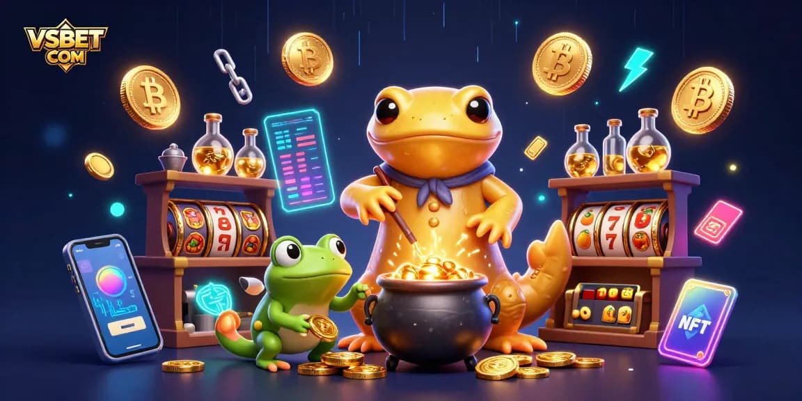 Spin for gold with VSBET COM in a vibrant casino-themed illustration showcasing a magical alchemist's gold transmutation.