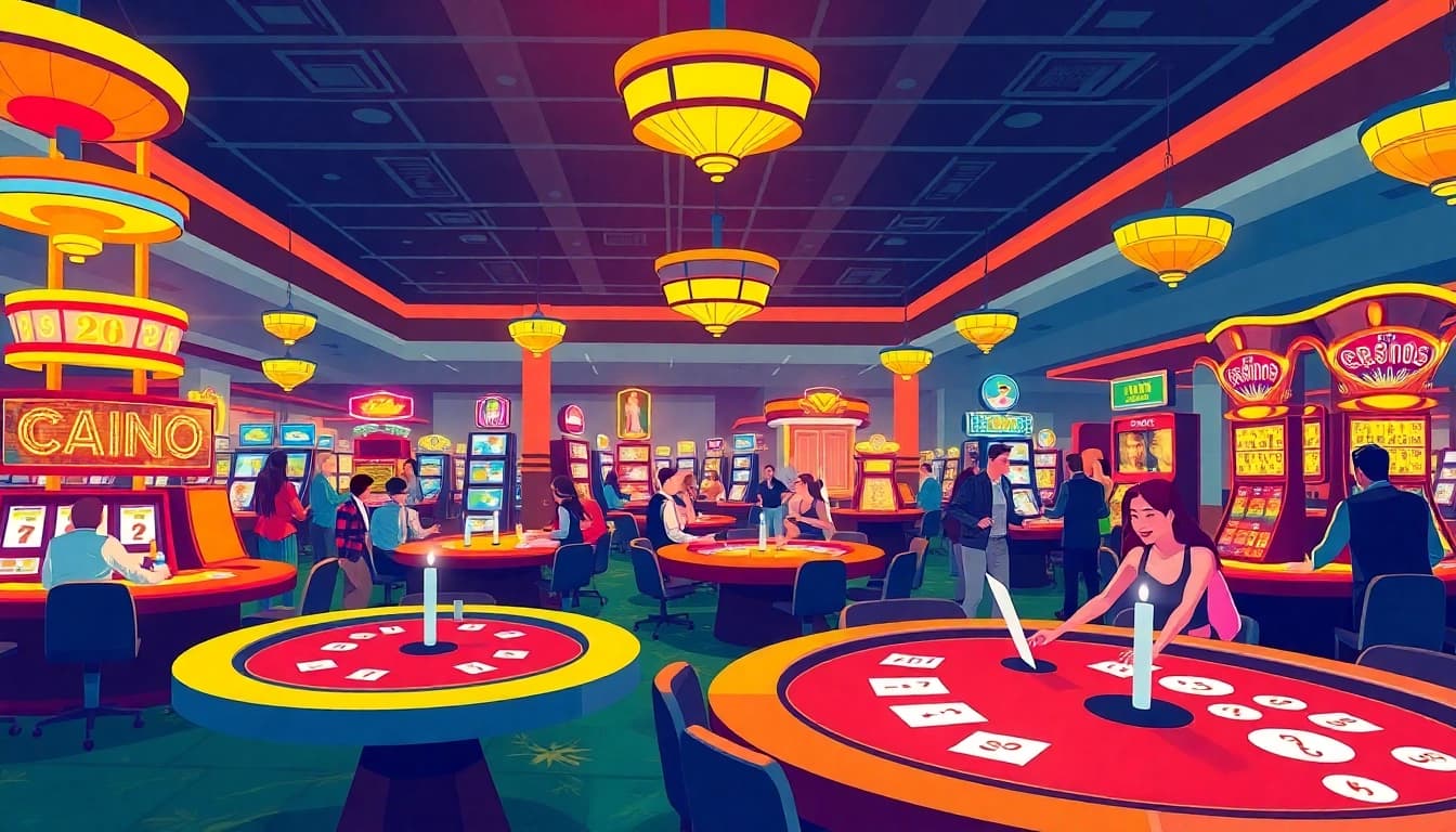 Experience the thrill of online casino schweiz with vibrant gaming tables and neon lights.