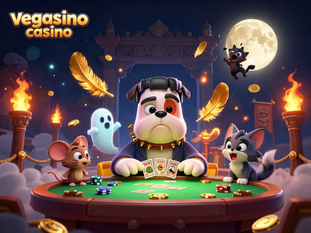 Engage in thrilling games at vegasino casino with a dynamic 3D cartoon scene.