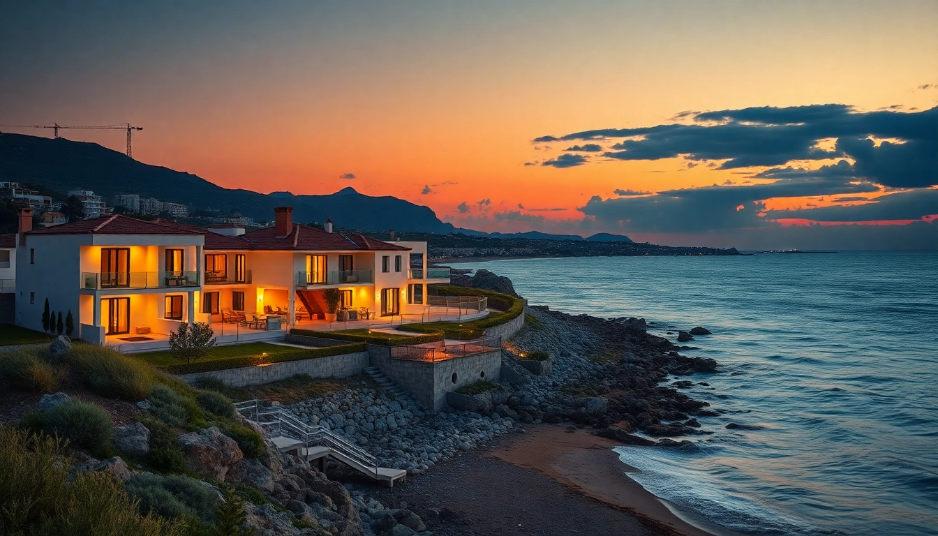Ansicht von schönen immobilien nordzypern direkt am Strand mit atemberaubender Küstenlandschaft.