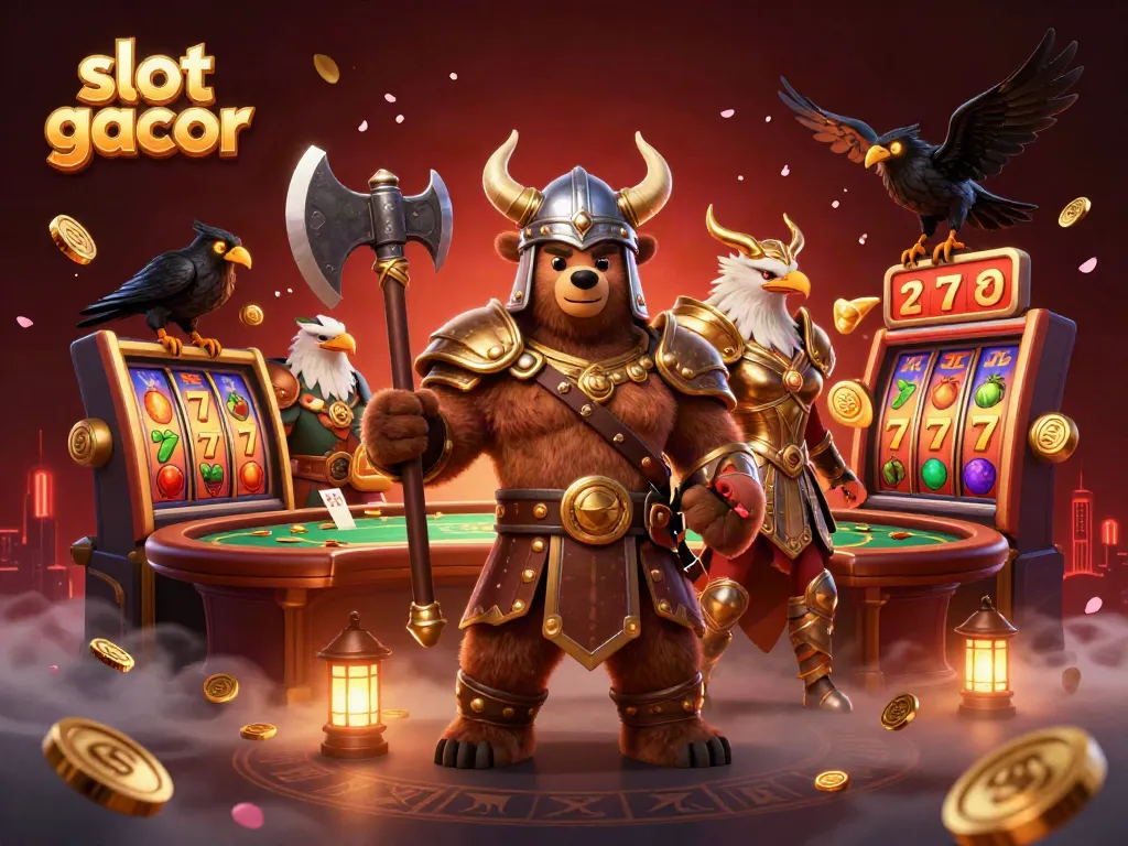 Experience the thrilling gameplay of slot gacor with an epic Viking and Valkyrie scene.