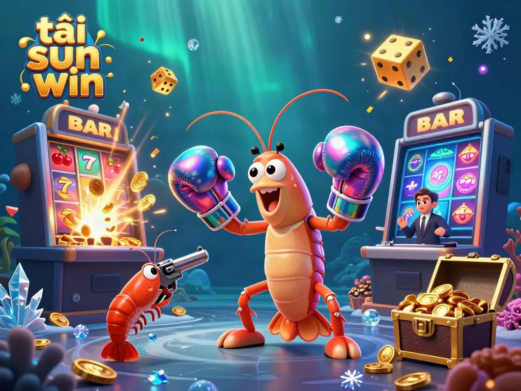 Engage in exciting gameplay with tải sun win as the cartoon mantis shrimp and friends celebrate a jackpot.