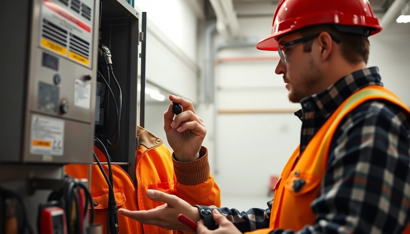 Technician conducting a DGUV V3 Prüfung on electrical equipment to ensure workplace safety and compliance.