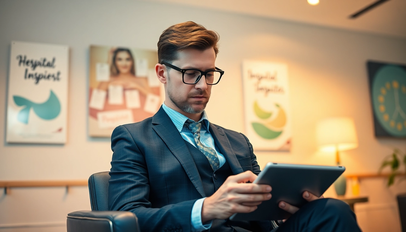 Headhunter Gesundheitswesen arbeitet fokussiert am Tablet in einem eleganten Büro.