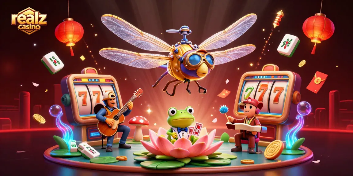 Experience the excitement of realz casino with a dynamic 3D scene featuring card dealing and joyful gaming elements