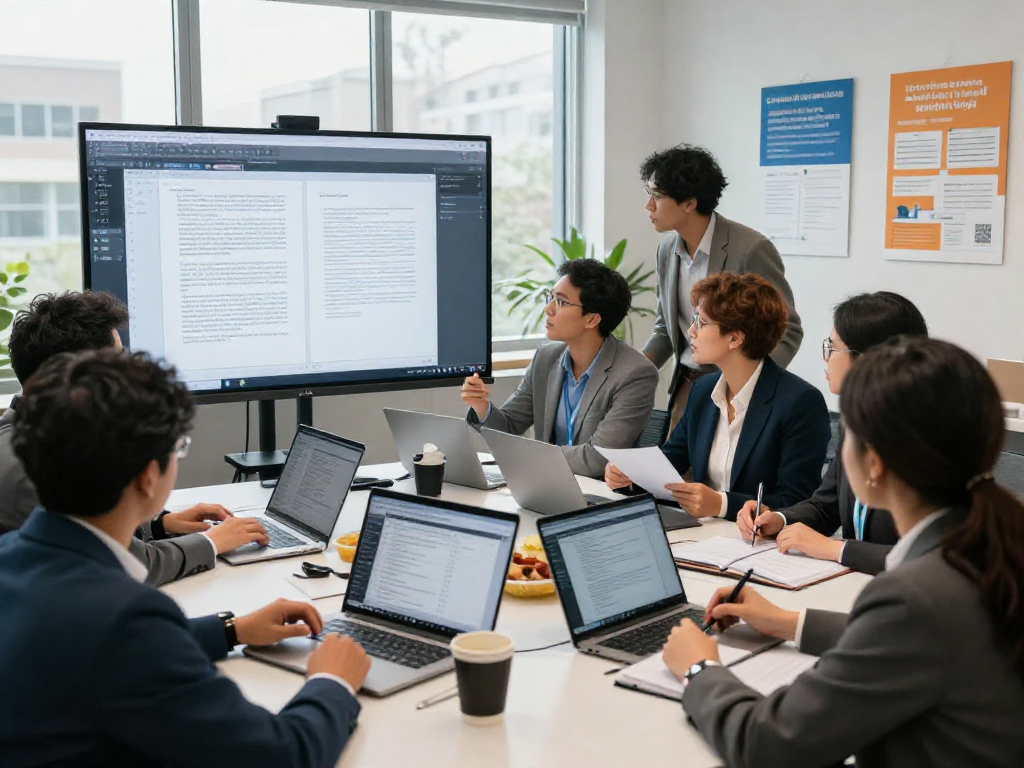Team collaborating on document fraud detection strategies in a modern office.