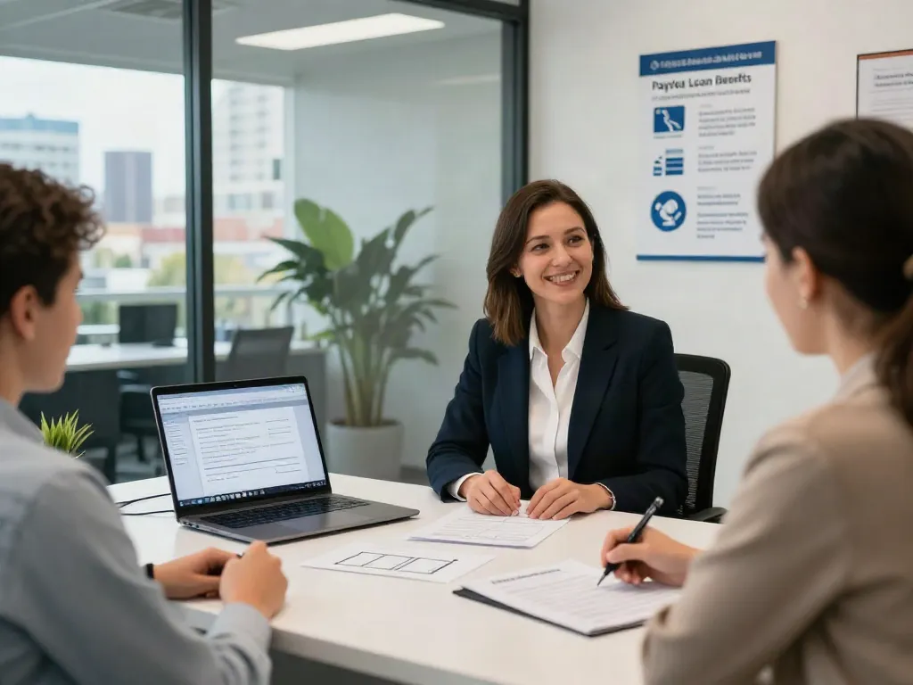 Payday loans consultation at https://red-deer.paydayloans-on.ca/ with a professional advisor in a modern office