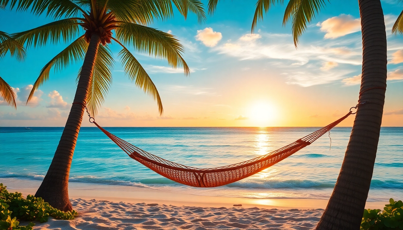 Fernreisen in einem entspannenden Urlaubsort mit einer Hängematte am Strand.