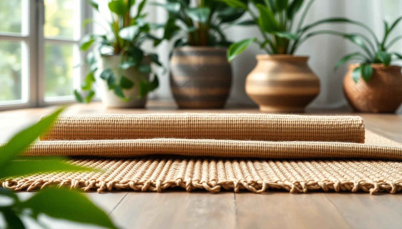 Die Hanfmatte in einem gemütlichen Raum mit natürlichem Holz und Pflanzenarrangement.