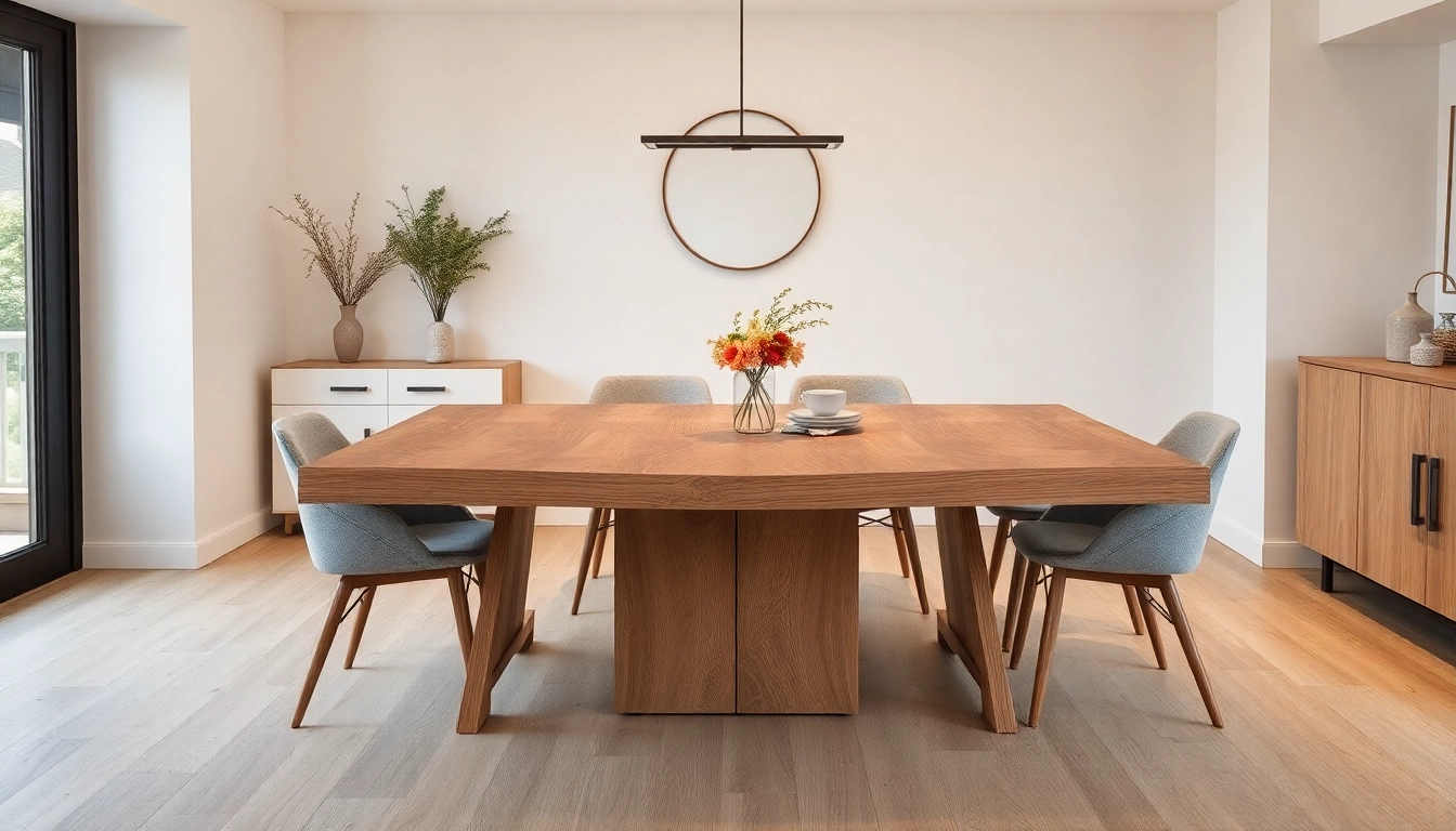 Experience the elegance of an Esstisch Eiche, showcasing a rustic charm through its unique wood grain and solid construction.
