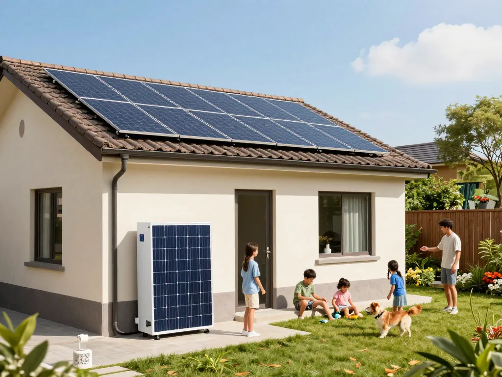 Photovoltaik Bayern - Familie genießt die Vorteile von Solarpanelen in einem nachhaltigen Garten.