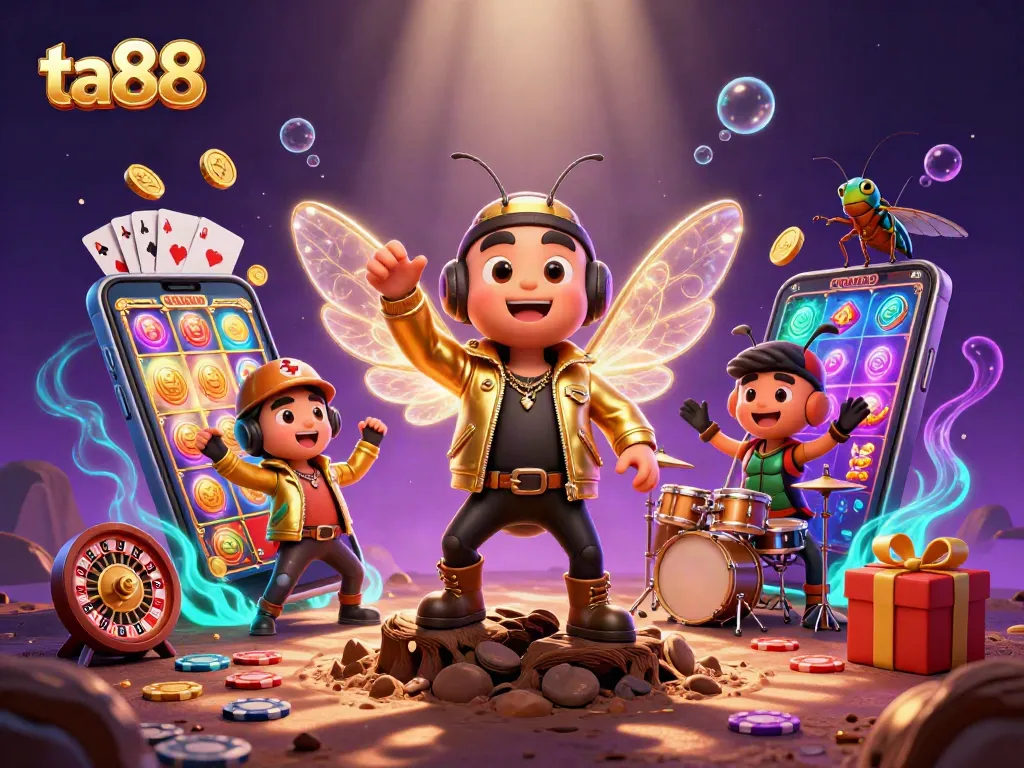 Play exciting casino games at ta88 with vibrant characters celebrating gaming wins.
