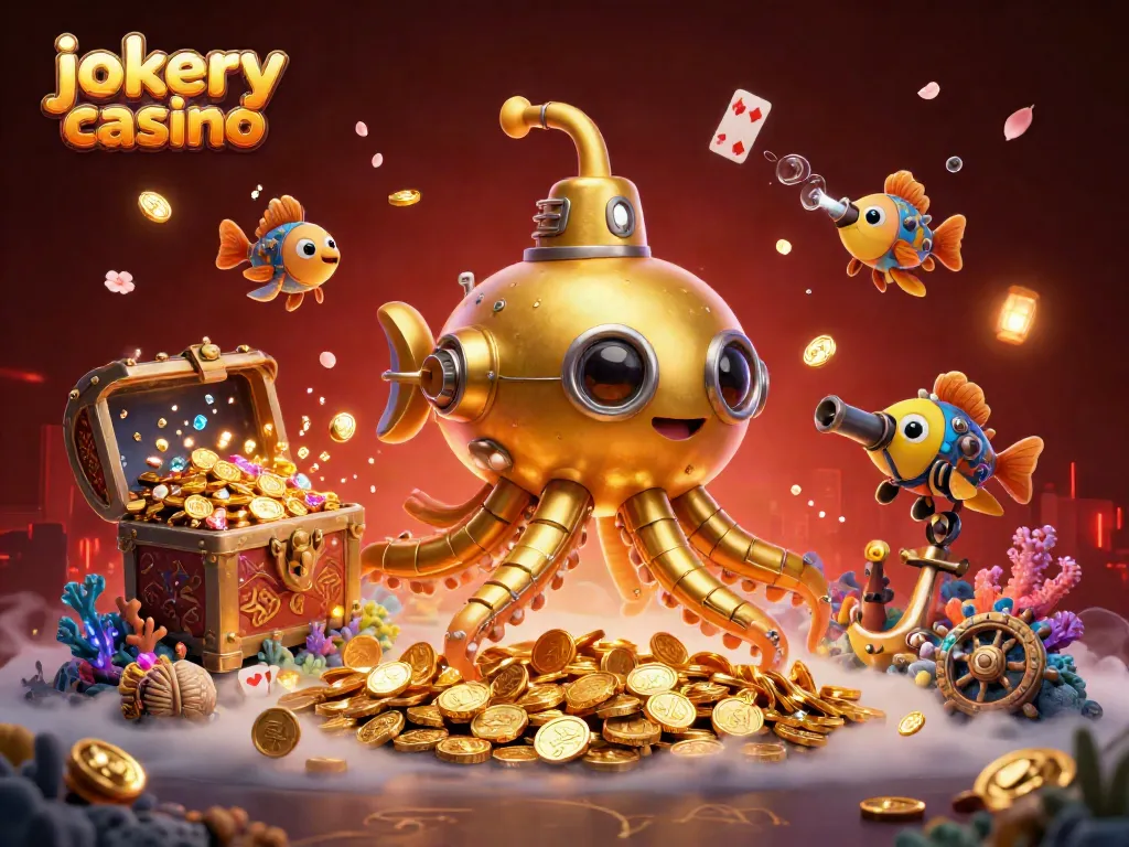 Experience fun at jokery casino with a vibrant 3D underwater scene filled with golden coins and enchanting treasures.