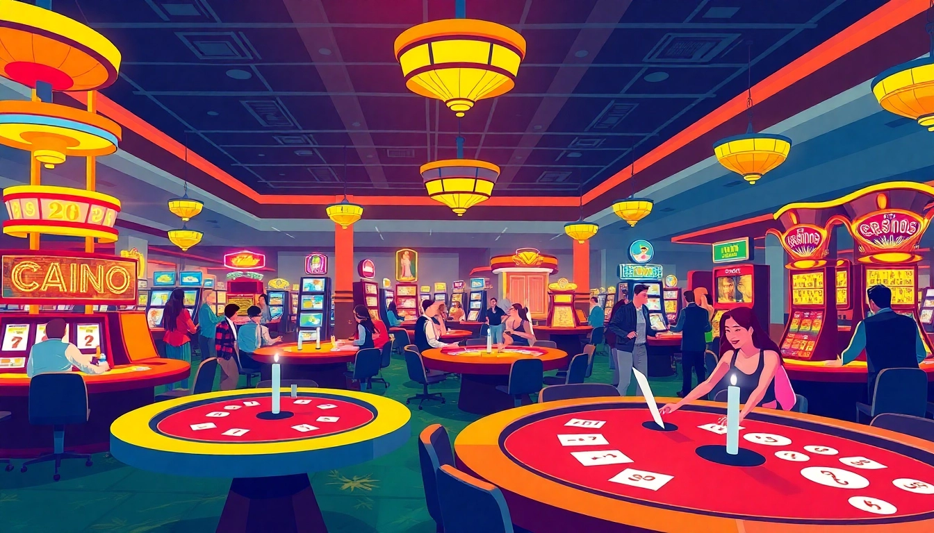 Experience the thrill of online casino schweiz with vibrant gaming tables and neon lights.