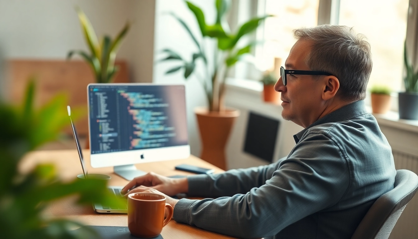 Shopware Entwickler arbeitet konzentriert an einem Laptop in einem modernen Büro.
