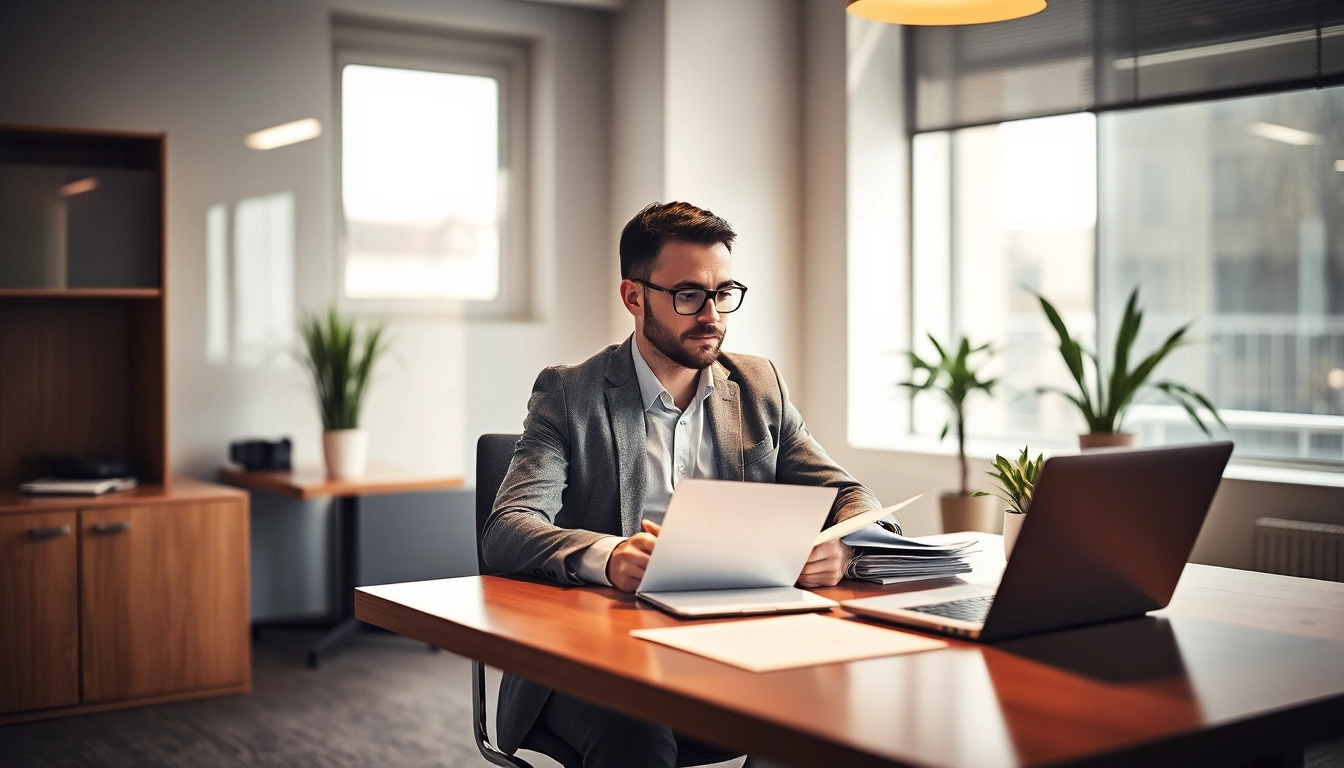Headhunter Braunschweig während der Sichtung von Bewerbungsunterlagen in einem modernen Büro.
