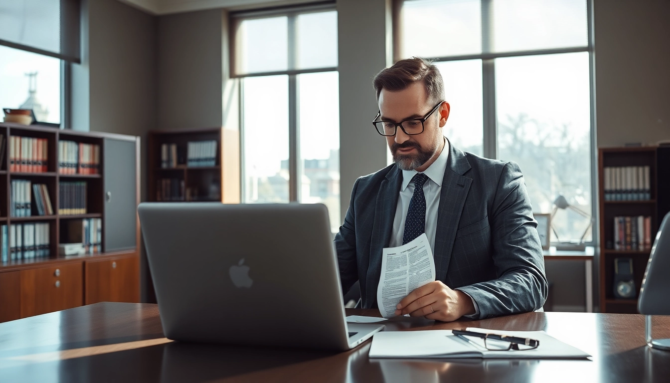 Headhunter arbeitet konzentriert in einem eleganten Büro.
