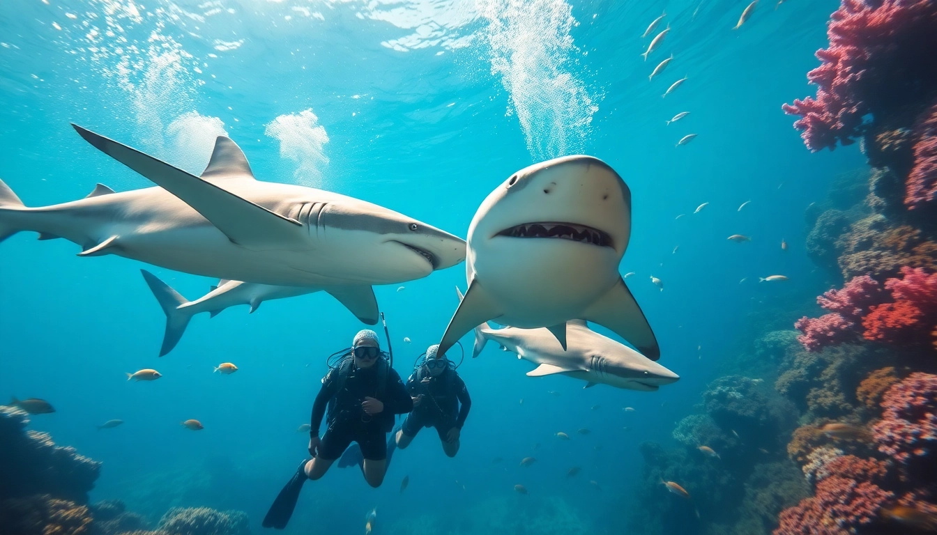 Divers exploring the ocean during Tauchen Bullenhaie, surrounded by majestic bull sharks.